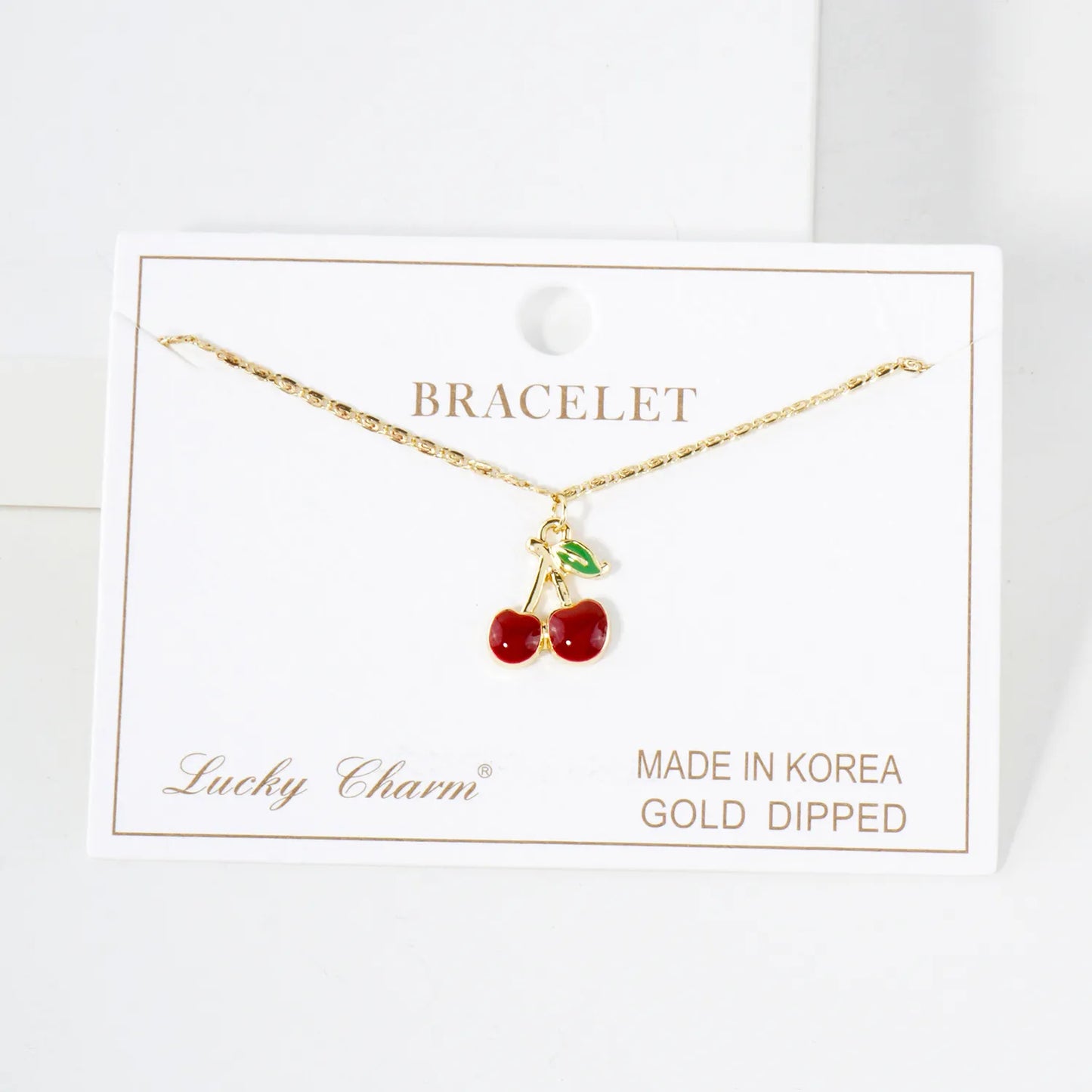 14mm Enamel Cherry Charm 18K-Gold-Dipped Brass Bracelet