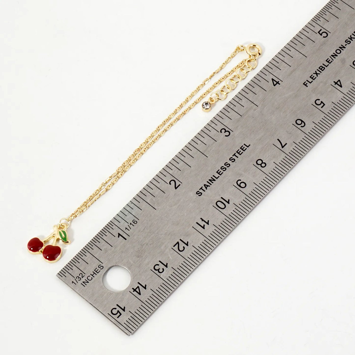 14mm Enamel Cherry Charm 18K-Gold-Dipped Brass Bracelet