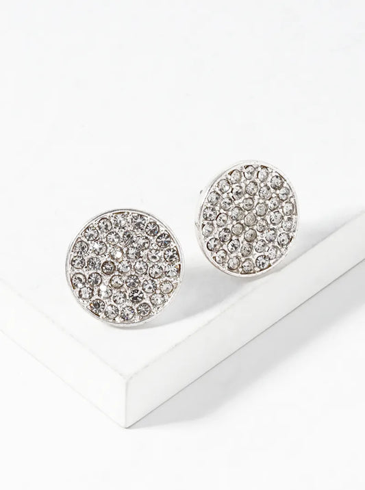 14mm Round Crystal Pave Button Stud Earrings