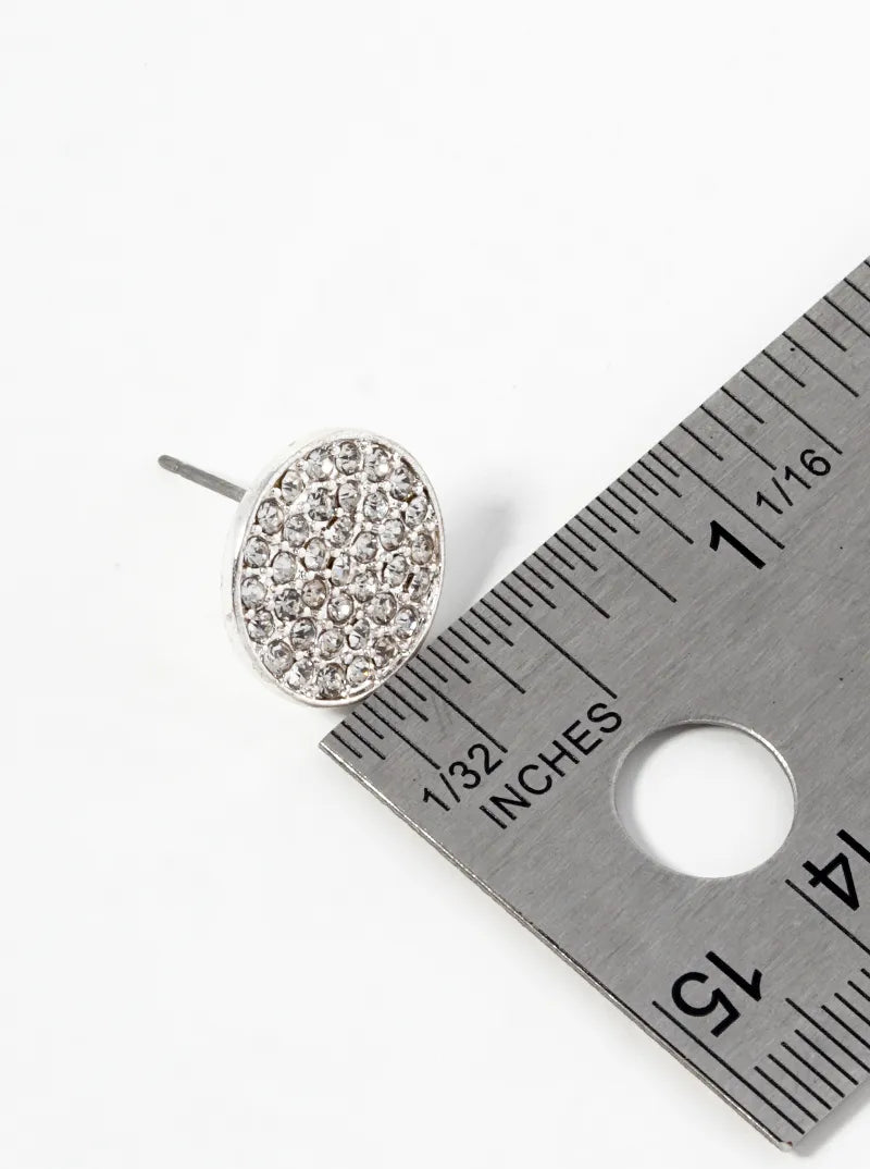 14mm Round Crystal Pave Button Stud Earrings