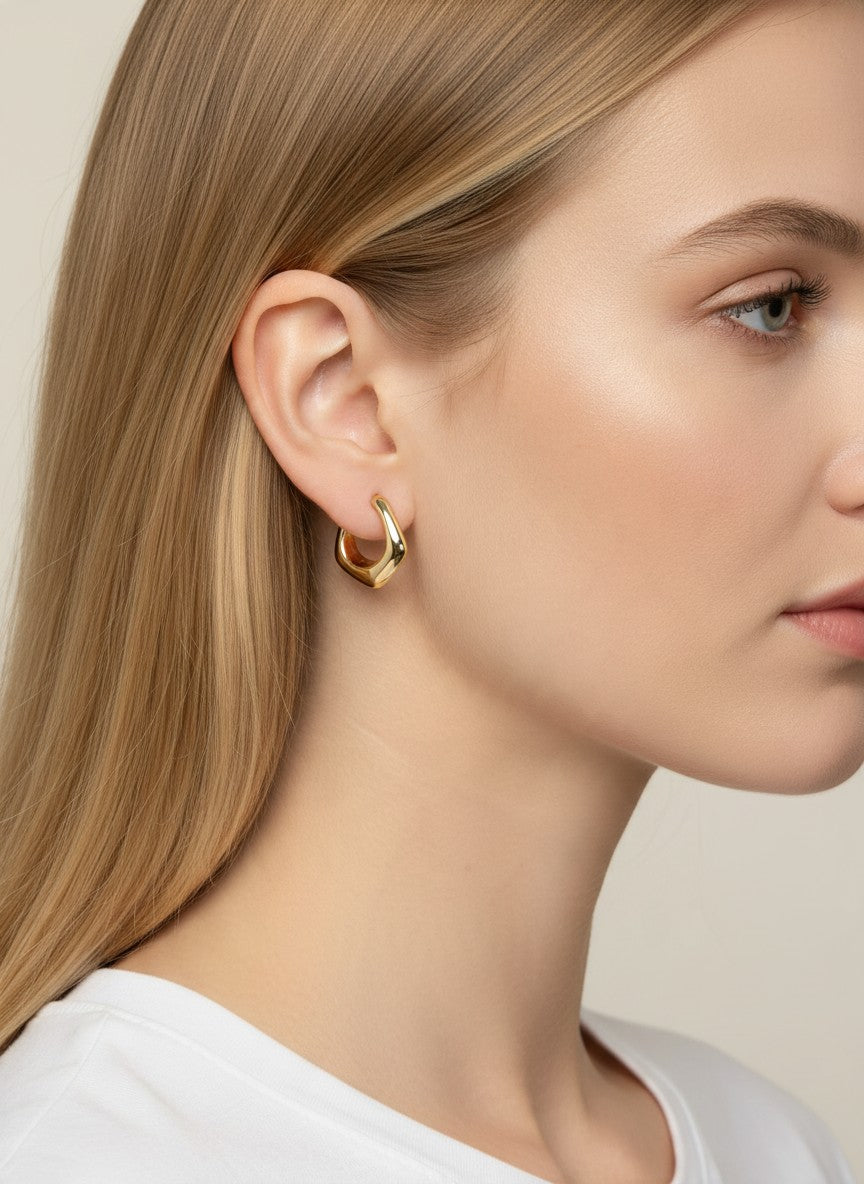 18K Gold Dipped Chunky Geometric Hoop Earrings - Gold