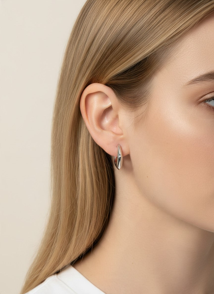 18K Gold Dipped Chunky Geometric Hoop Earrings - Rhodium