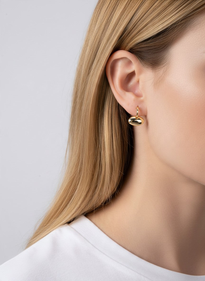 14K Gold Dipped Polished Oval Hoop Drop Earrings - Gold