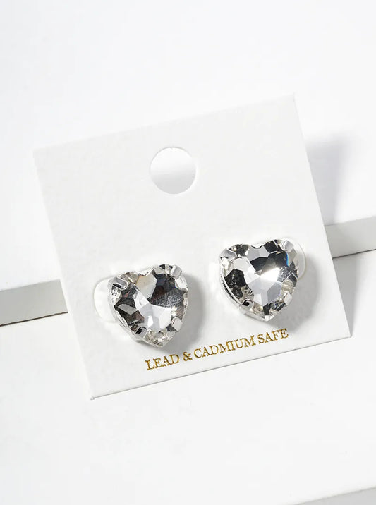 15mm Crystal Heart Button Stud Earrings