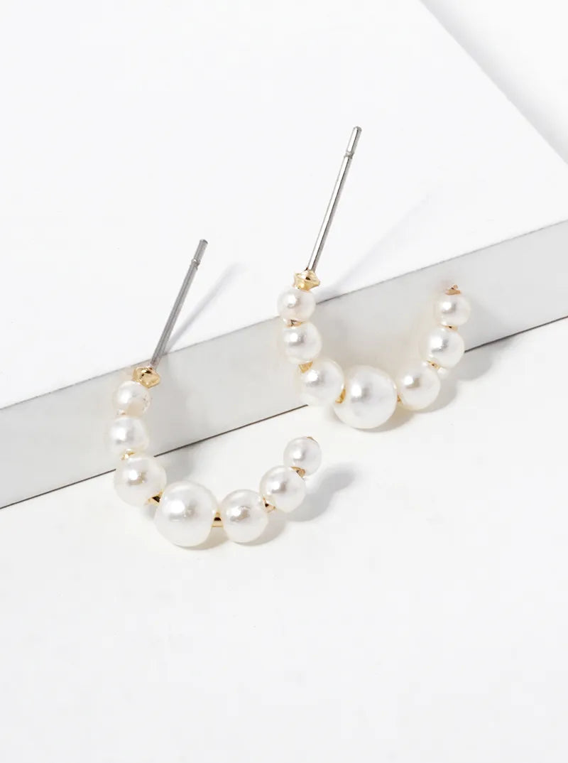 15mm Dainty Pearl Hoop Earrings