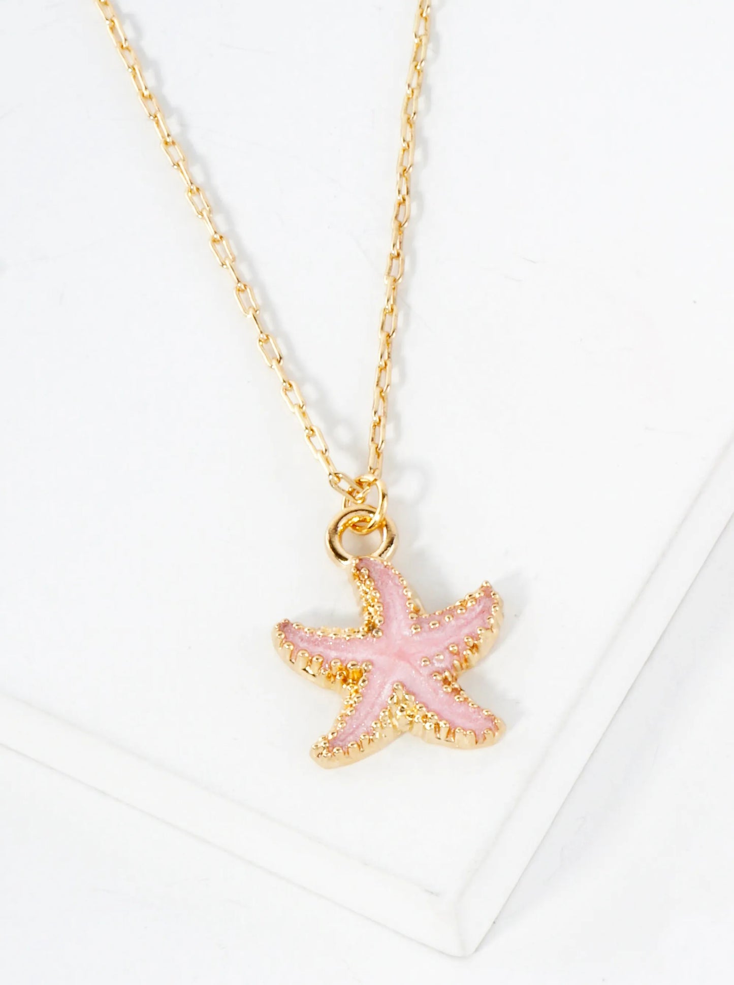 15mm Enamel Starfish Pendant 16-Inch Sea-Life Necklace