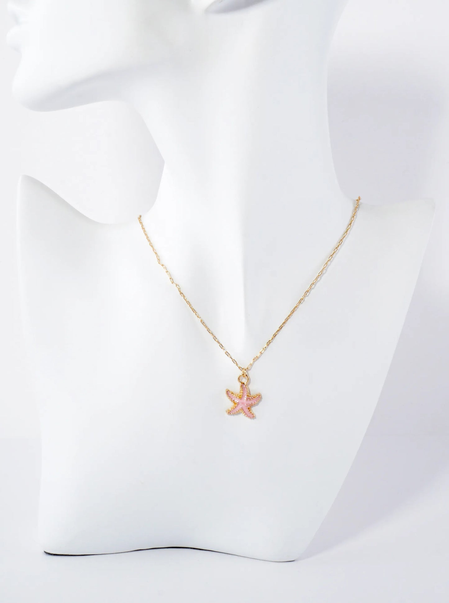 15mm Enamel Starfish Pendant 16-Inch Sea-Life Necklace