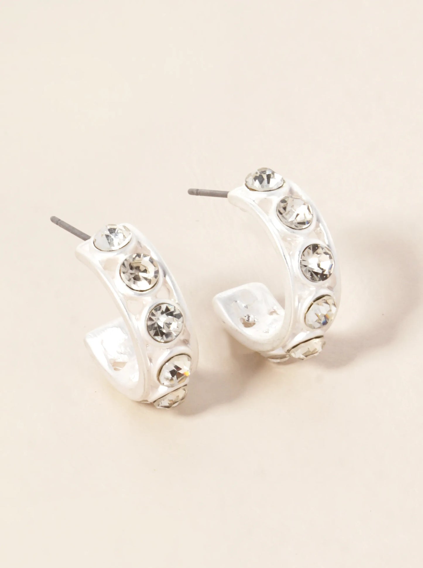 15mm Metal Crystal Stone Set Hoop Earrings
