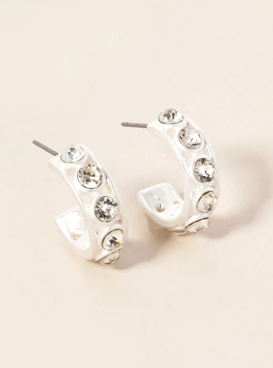 15mm Metal Crystal Stone Set Hoop Earrings
