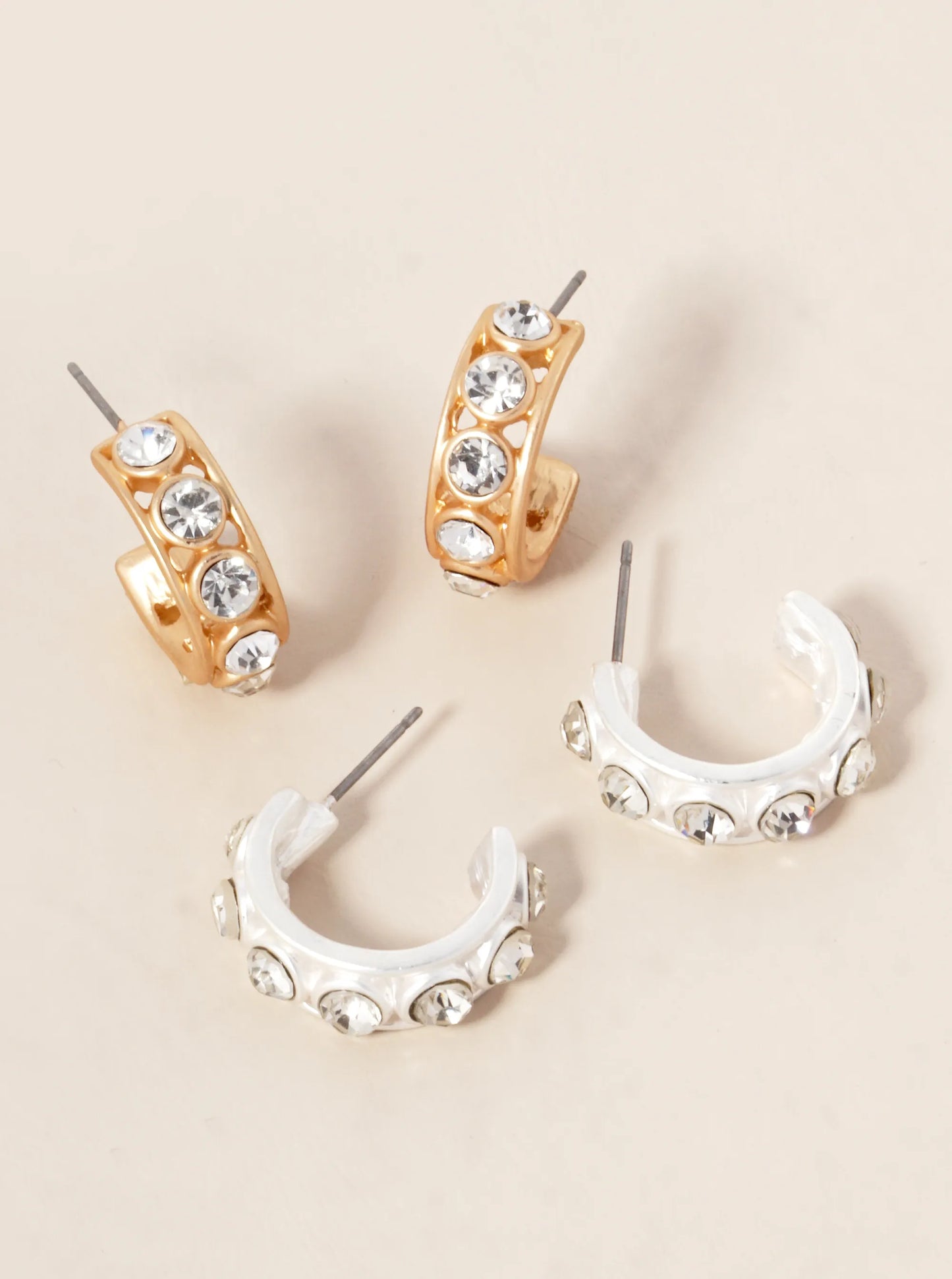 15mm Metal Crystal Stone Set Hoop Earrings