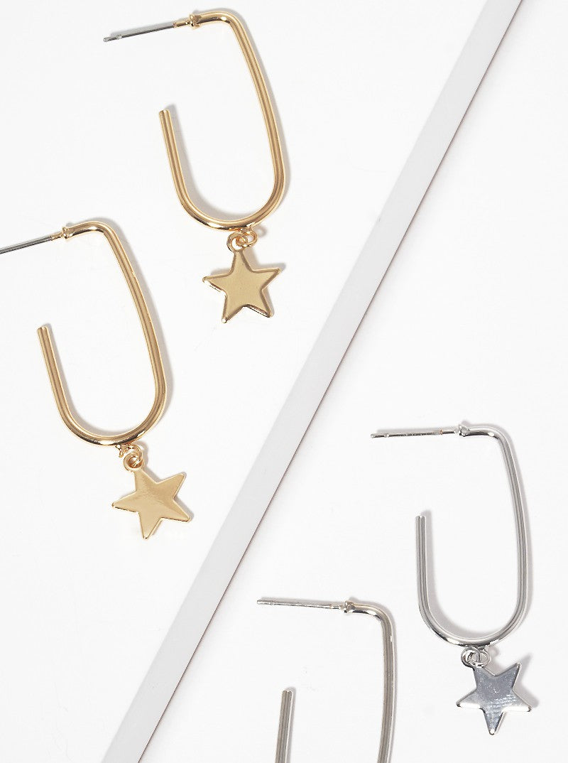 15mm Metal Hoop Earrings With Star Drop