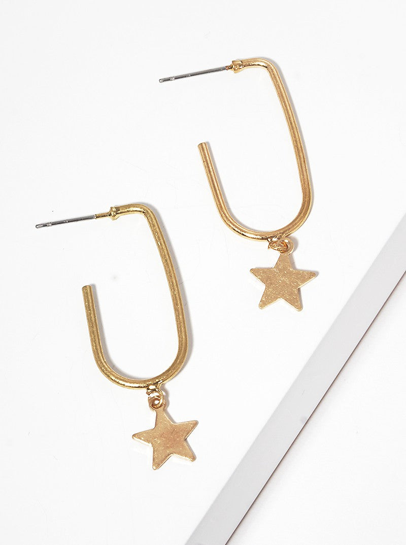 15mm Metal Hoop Earrings With Star Drop