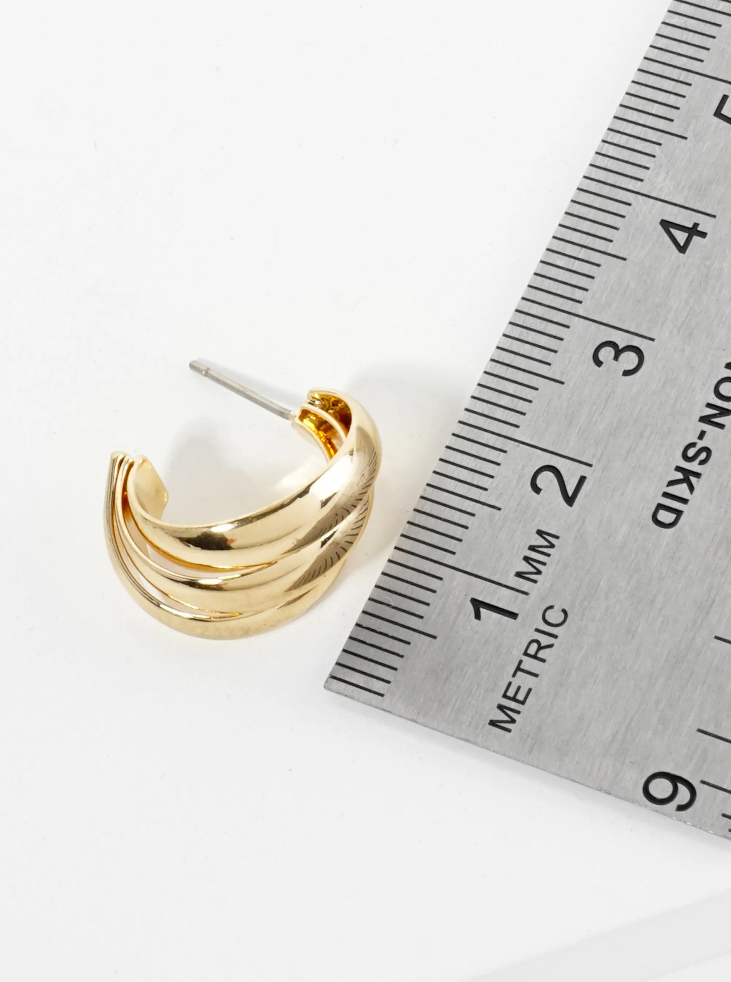 15mm Polished 14K-Gold-Dipped Three Overlapping Hoop Earrings