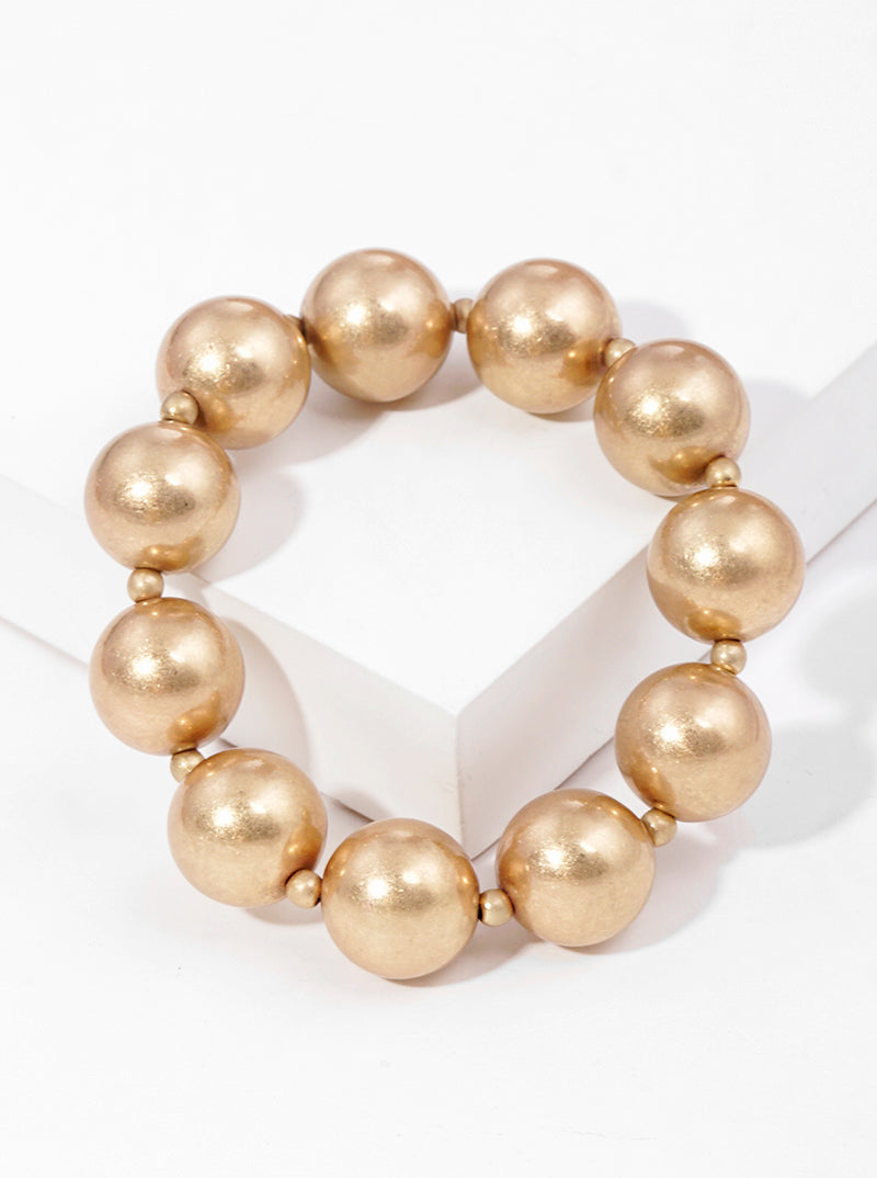 Set Of 5 Glass Pearl Metallic Bead Stretch Stackable Bracelet