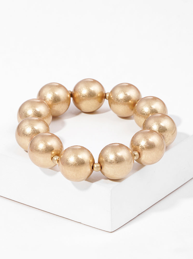 Set Of 5 Glass Pearl Metallic Bead Stretch Stackable Bracelet