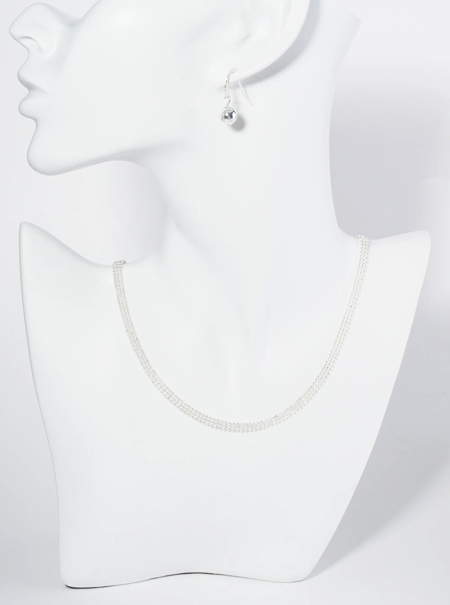 16 Inch 3 Line Ball Chain Necklace Set With Earrings