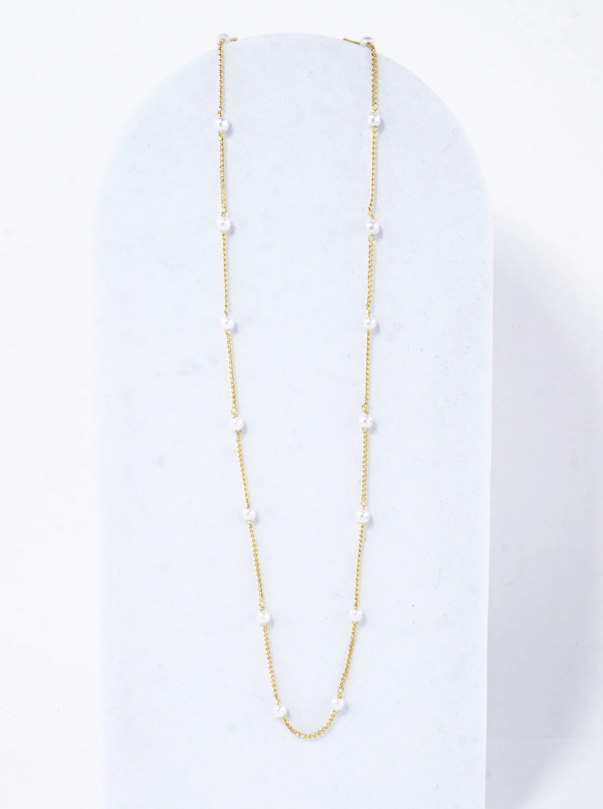 16 Inch Brass 2mm Pearl Station Chain Necklace