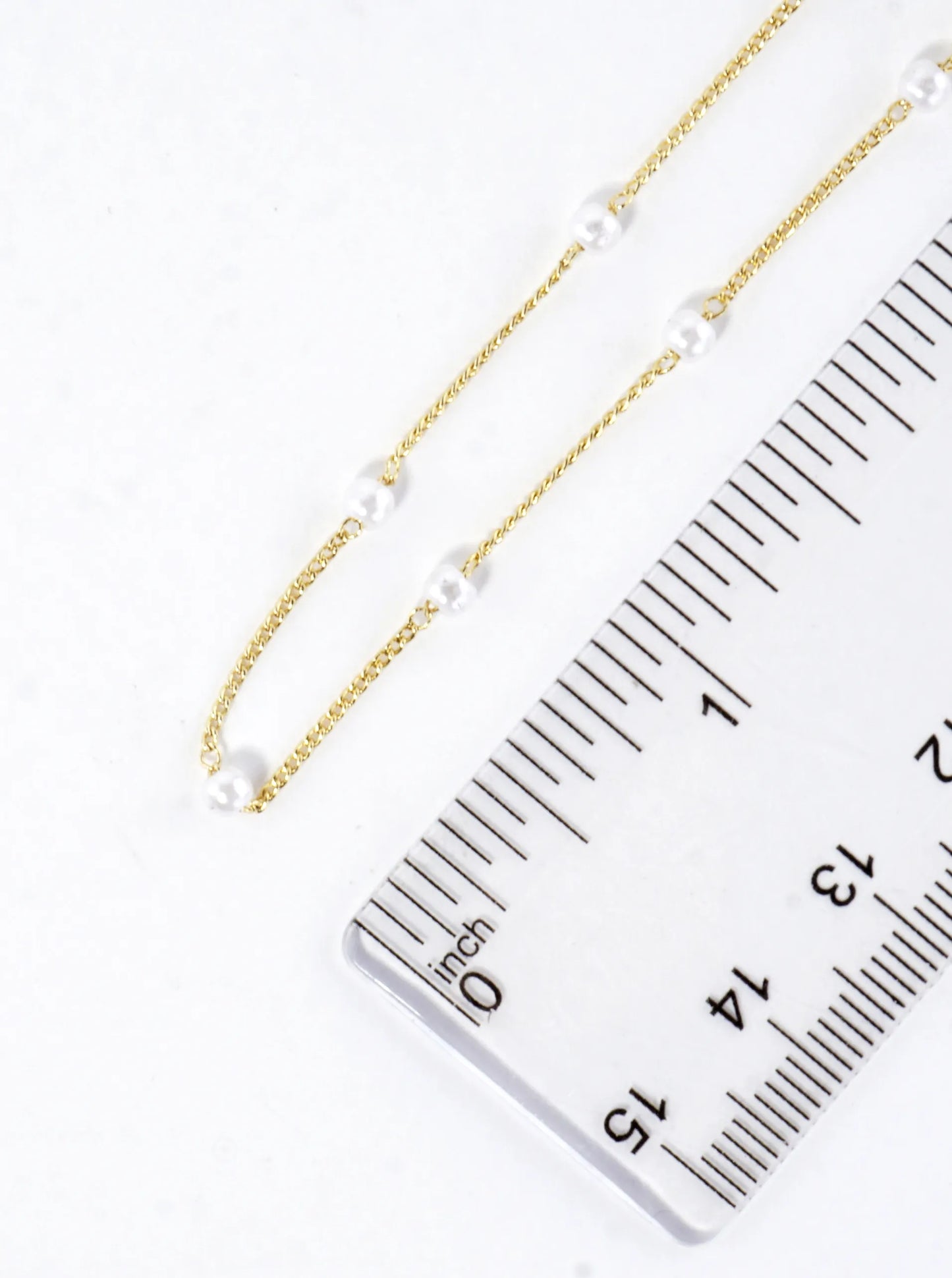 16 Inch Brass 2mm Pearl Station Chain Necklace