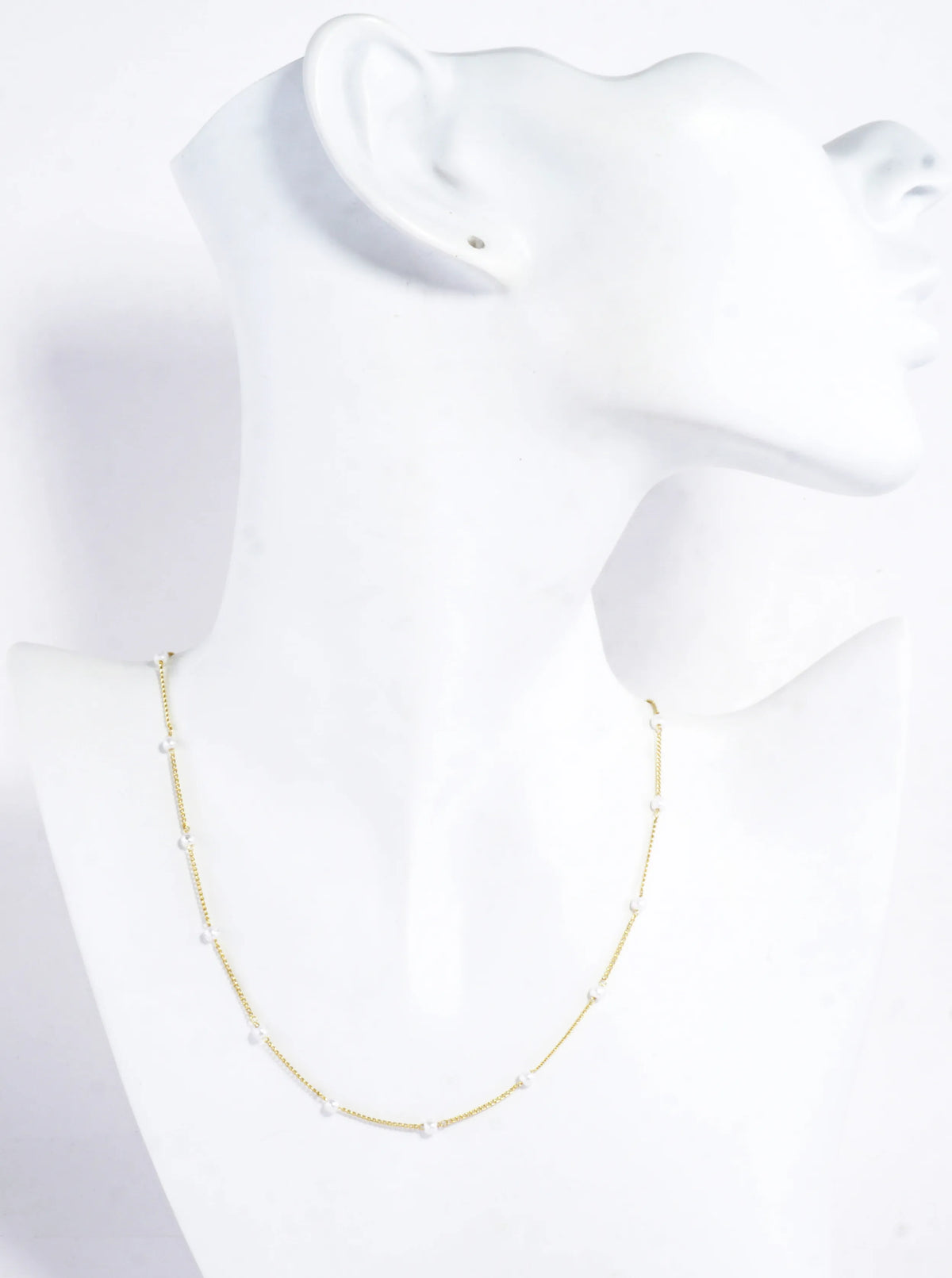 16 Inch Brass 2mm Pearl Station Chain Necklace