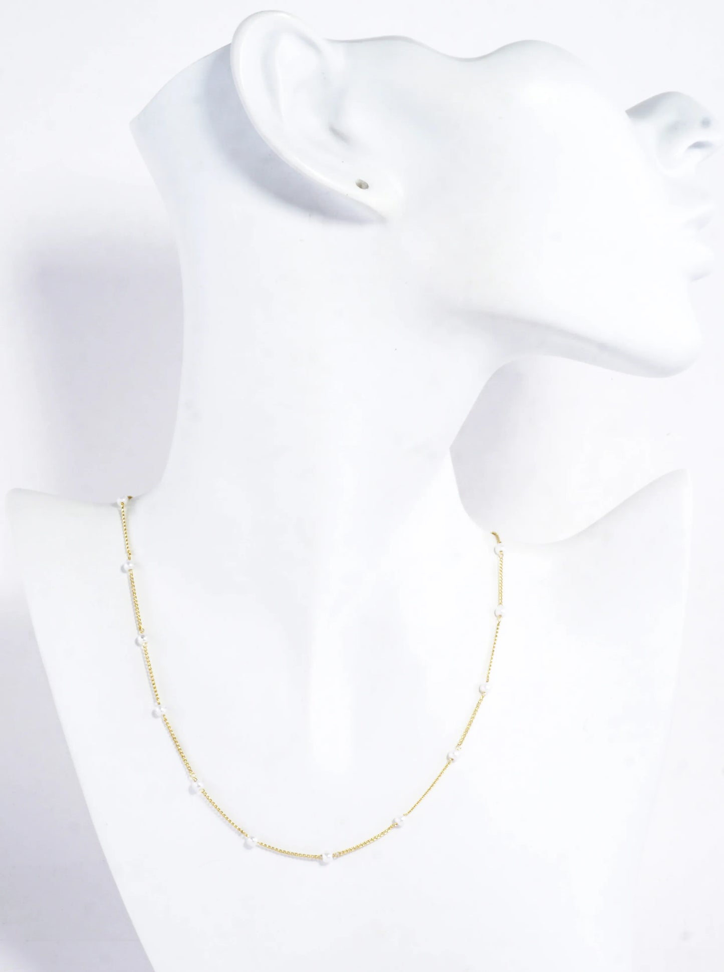 16 Inch Brass 2mm Pearl Station Chain Necklace