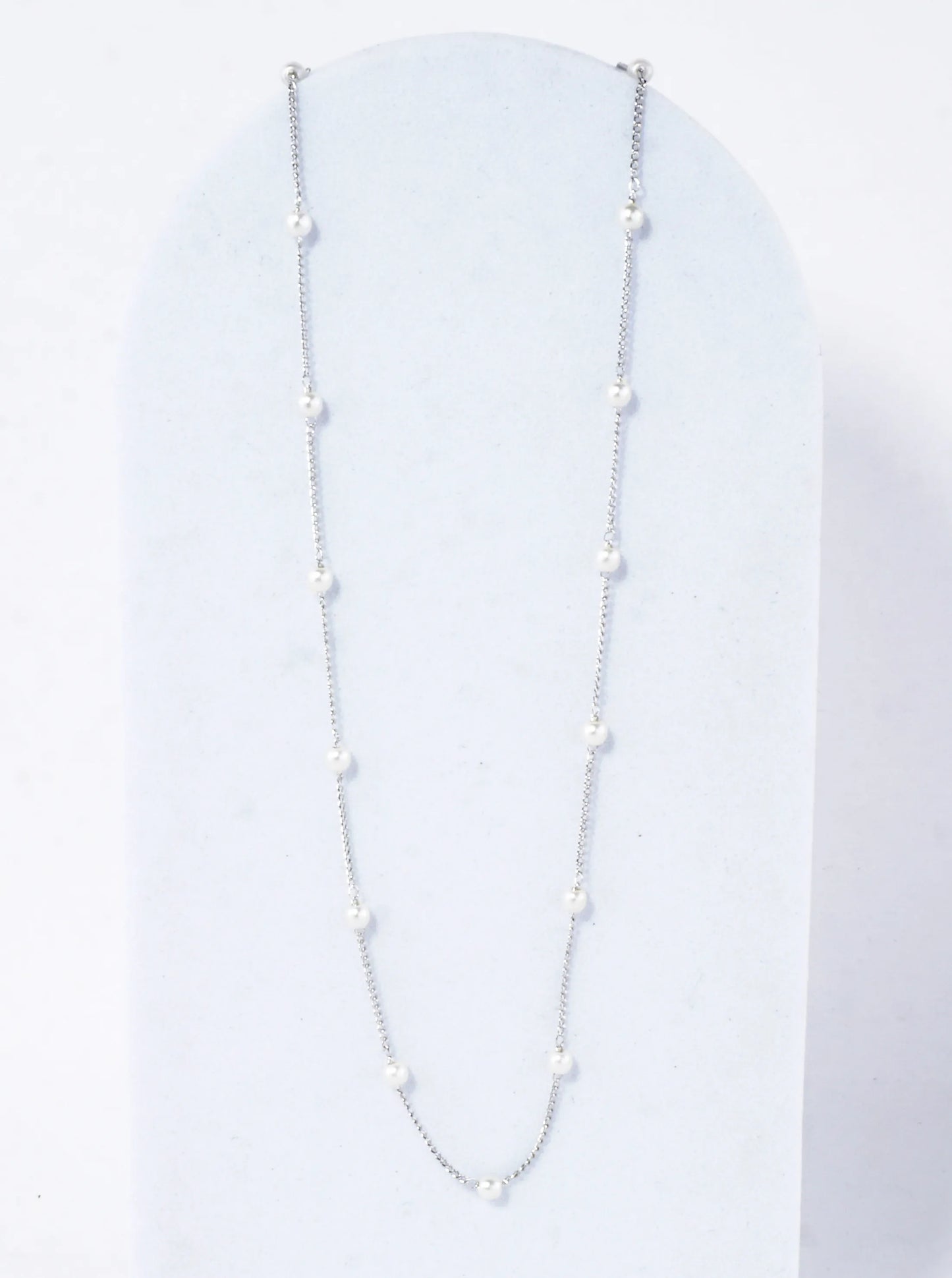 16 Inch Brass 2mm Pearl Station Chain Necklace