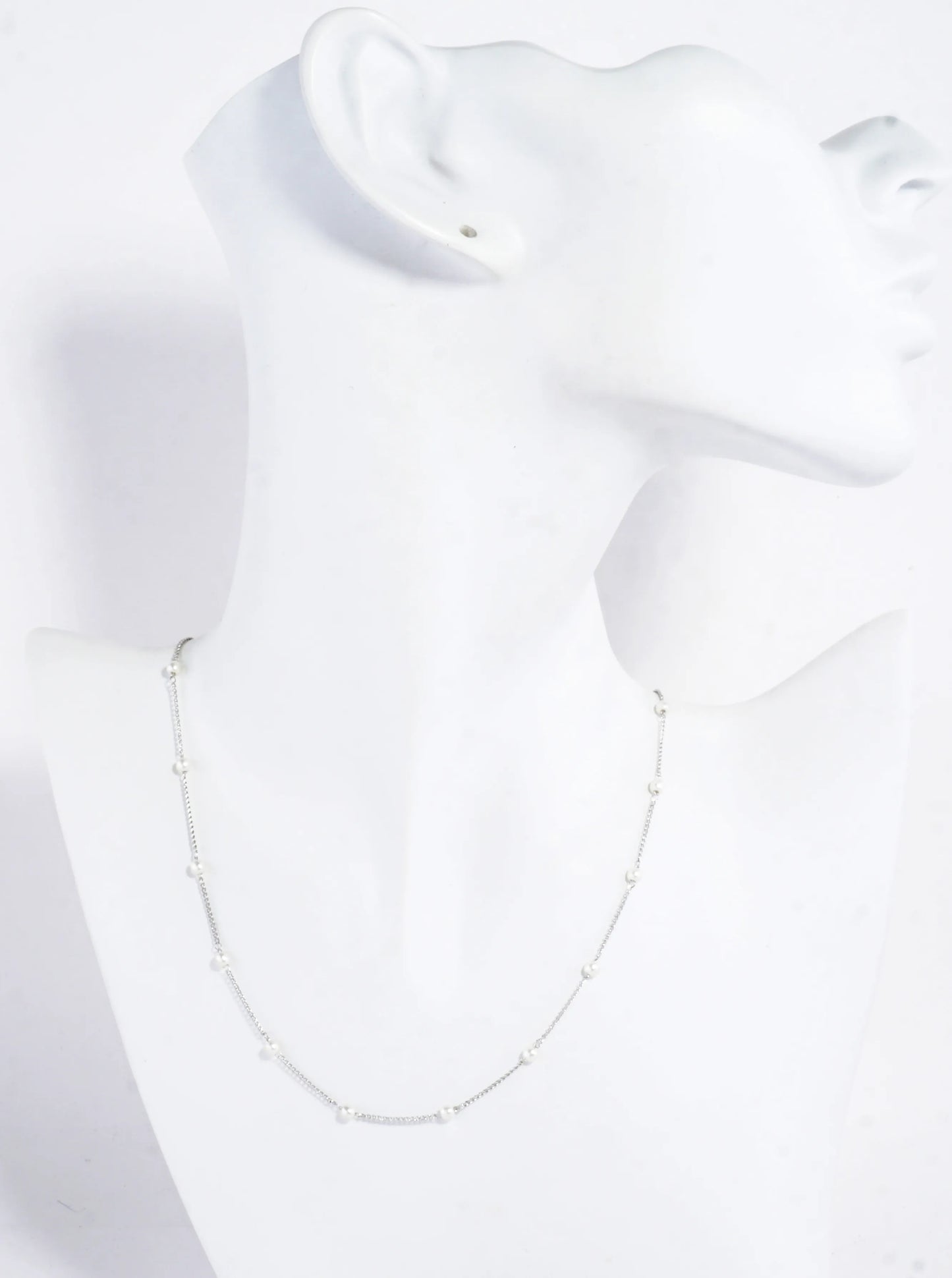 16 Inch Brass 2mm Pearl Station Chain Necklace