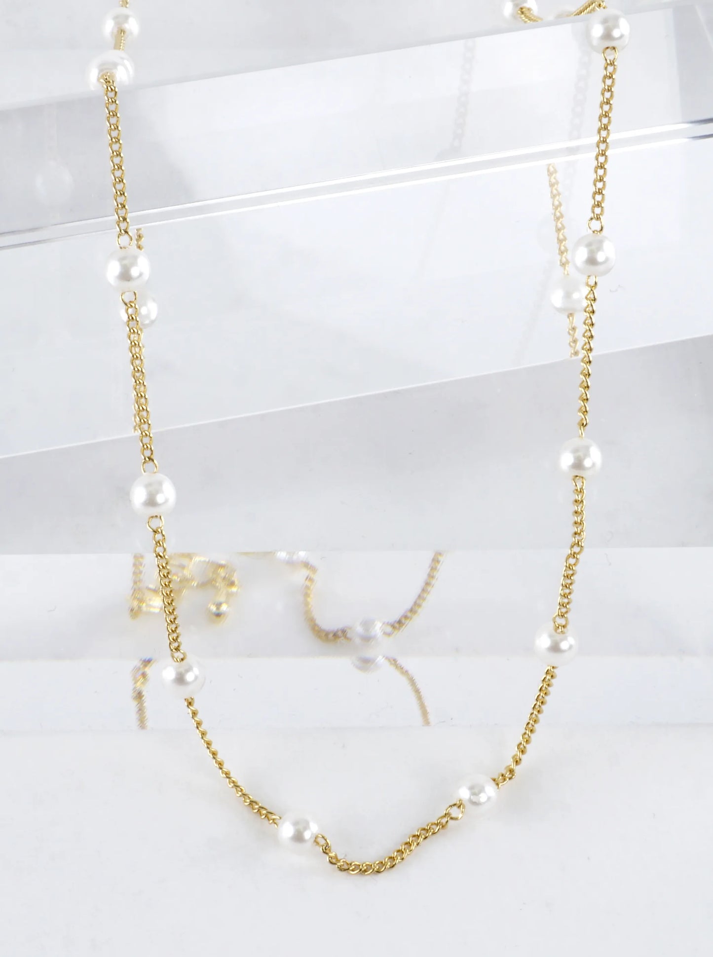 16 Inch Brass 4mm Pearl Station Chain Necklace
