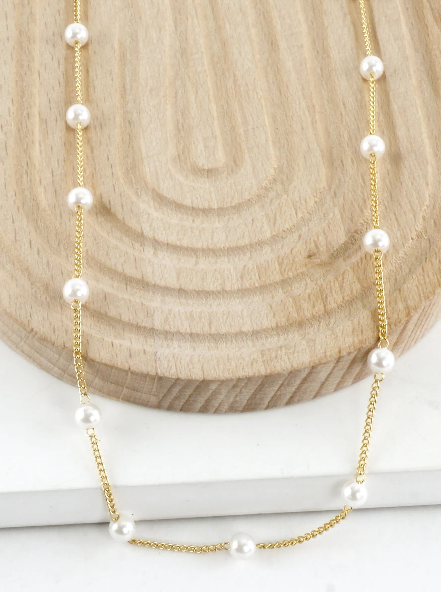 16 Inch Brass 4mm Pearl Station Chain Necklace