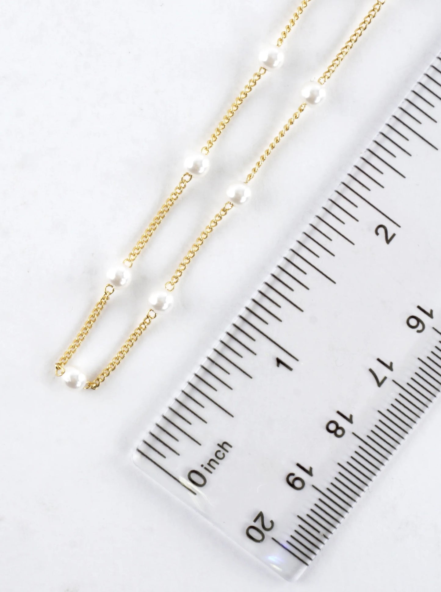 16 Inch Brass 4mm Pearl Station Chain Necklace