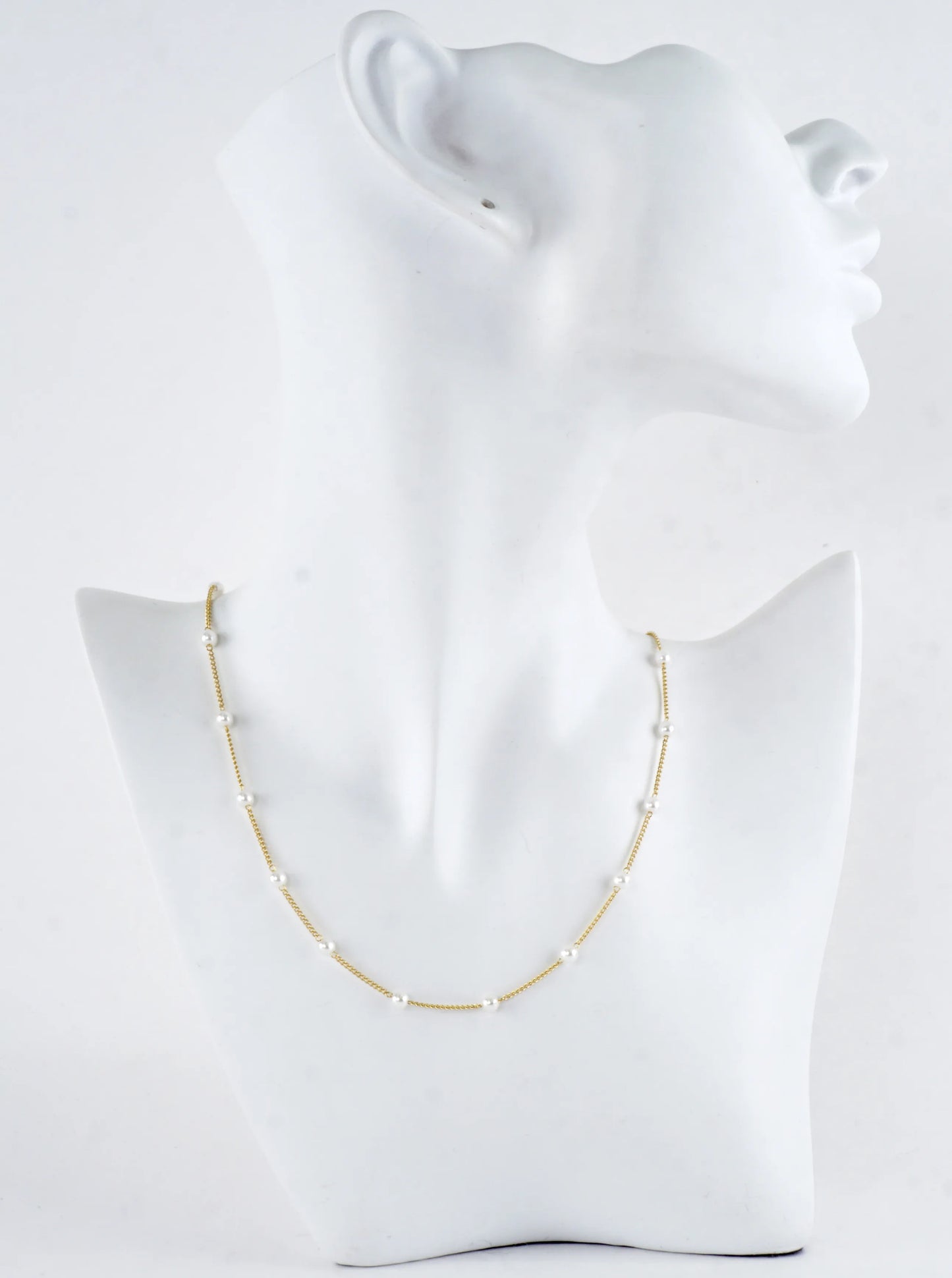 16 Inch Brass 4mm Pearl Station Chain Necklace