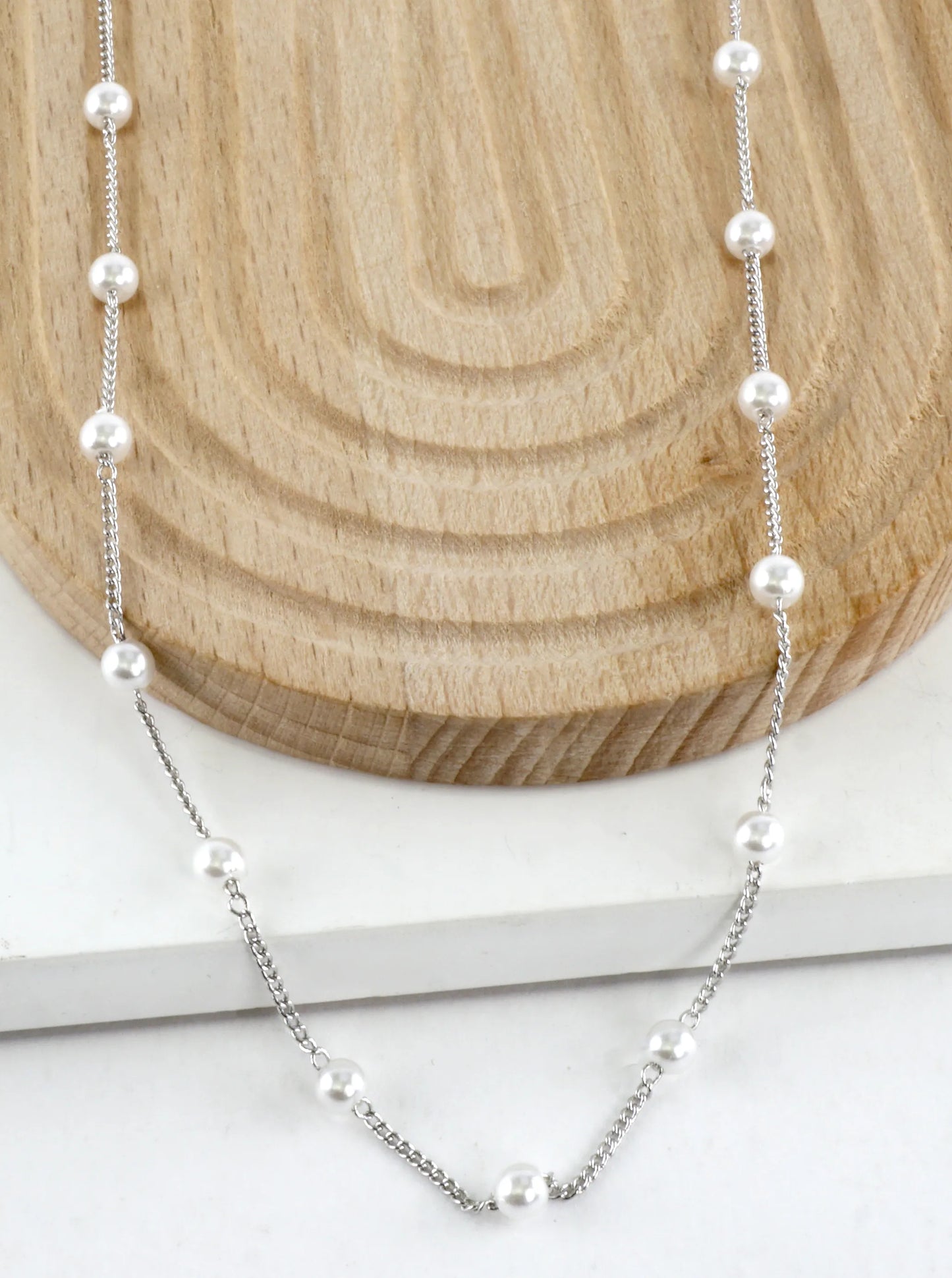 16 Inch Brass 4mm Pearl Station Chain Necklace