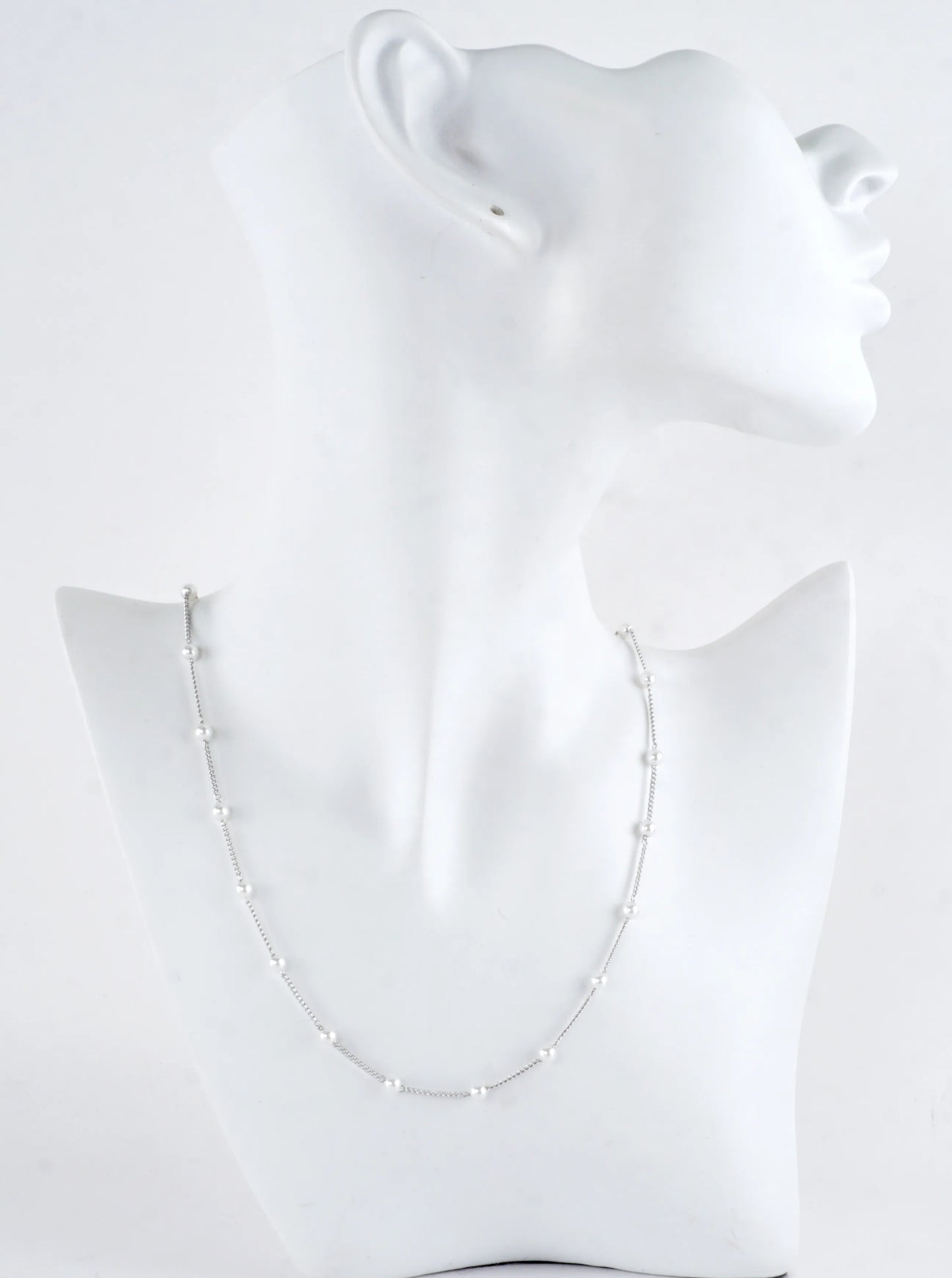 16 Inch Brass 4mm Pearl Station Chain Necklace