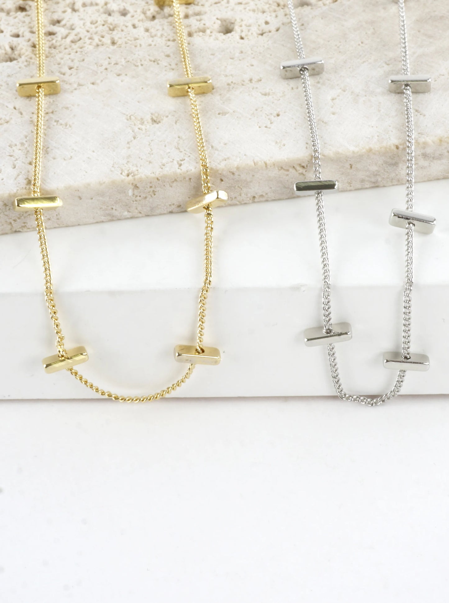 16 Inch Brass Bar Station Chain Necklace