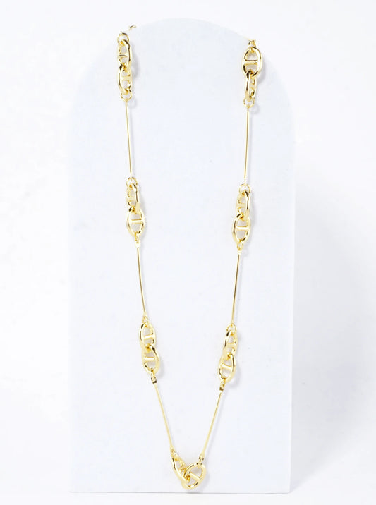 16 Inch Brass Bar And Anchor Link Chain Necklace