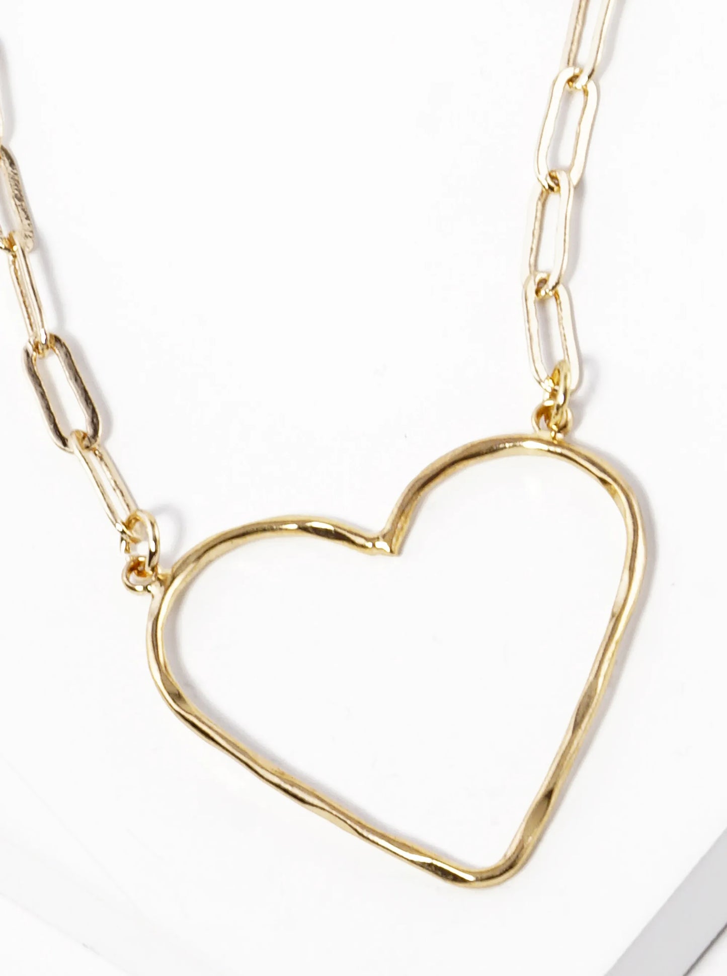 16 Inch Hammered Heart Pendant Necklace
