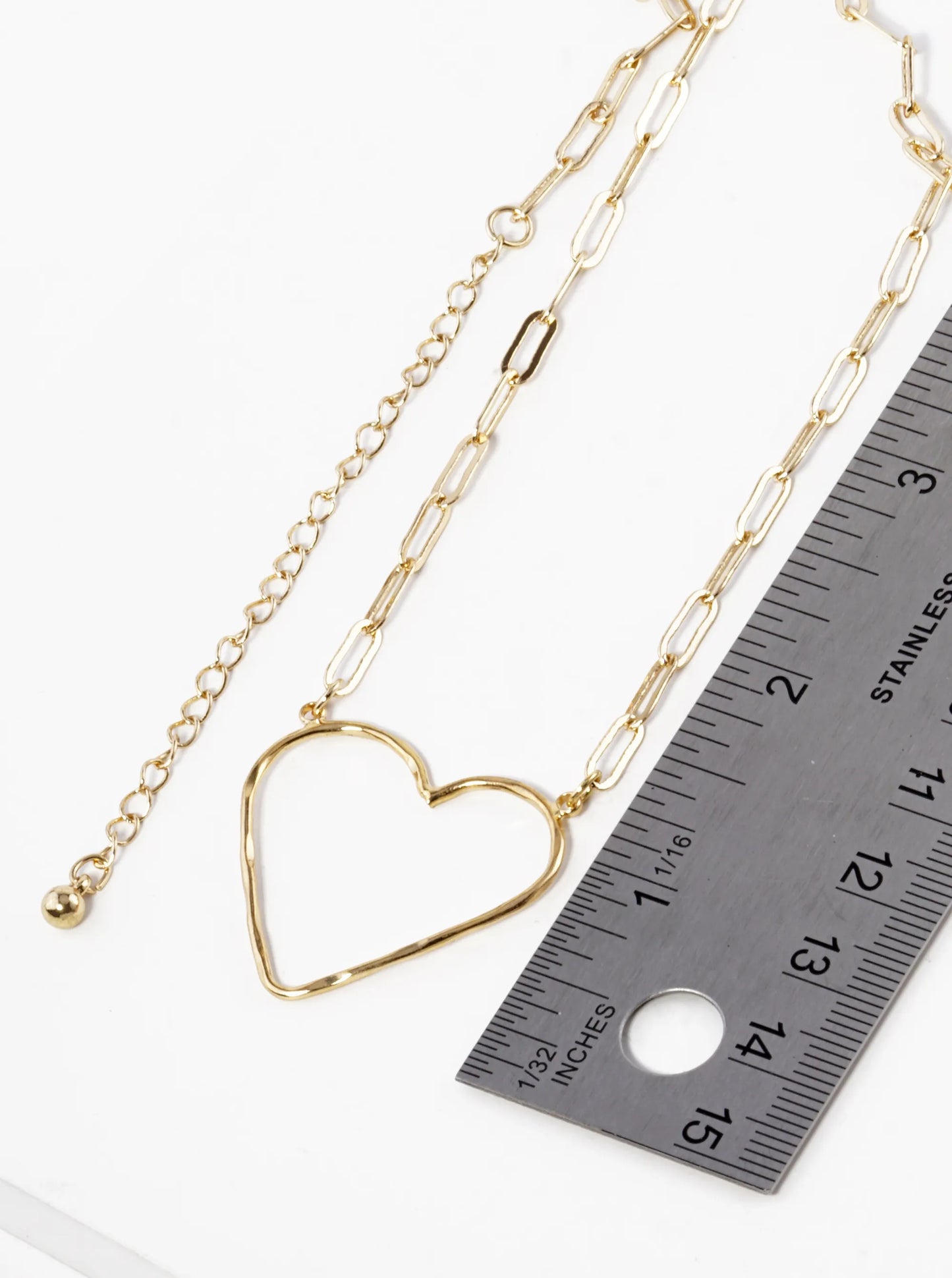16 Inch Hammered Heart Pendant Necklace