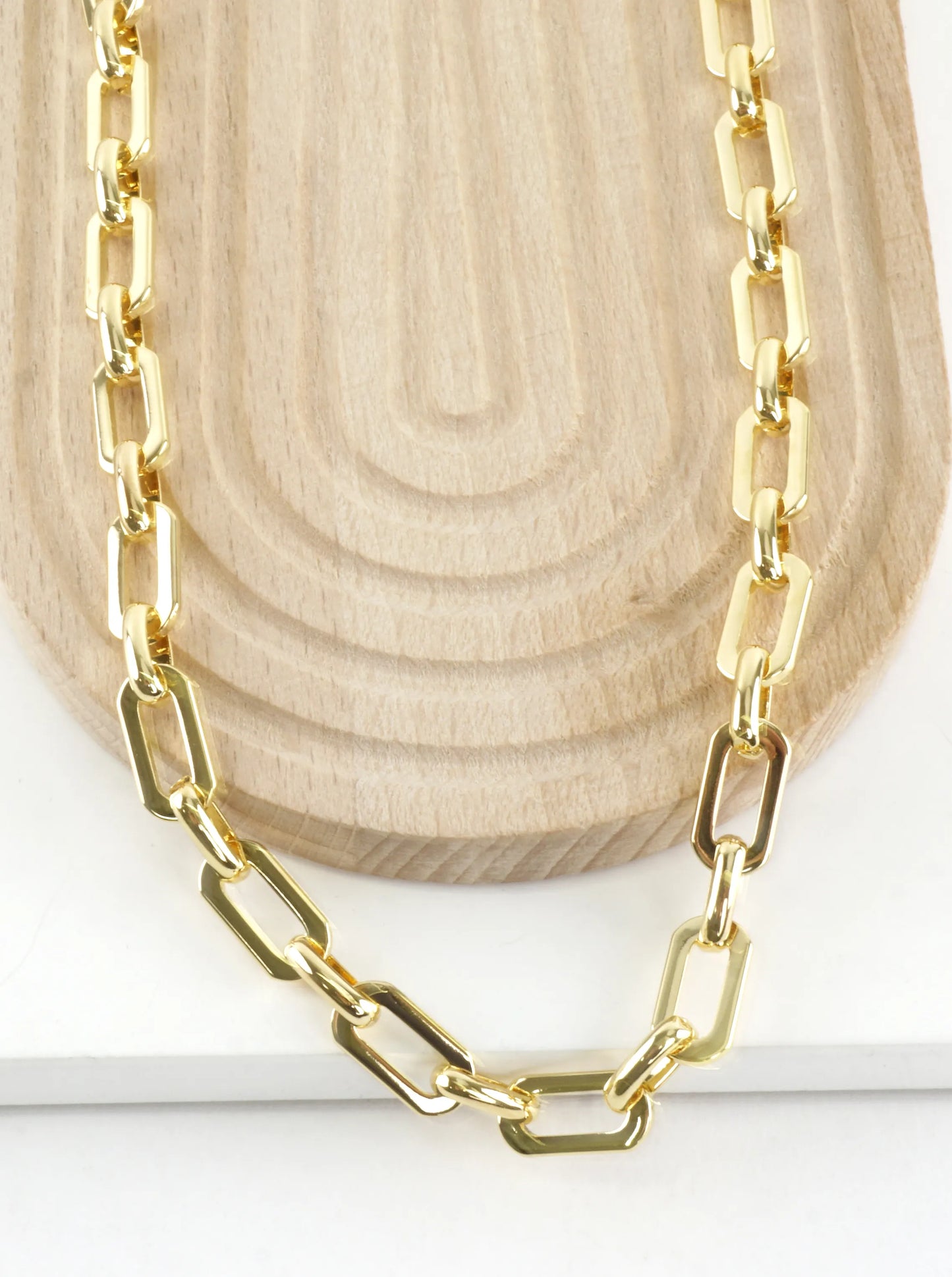 16 Inch Mirror Brass Oval Link Chain Necklace