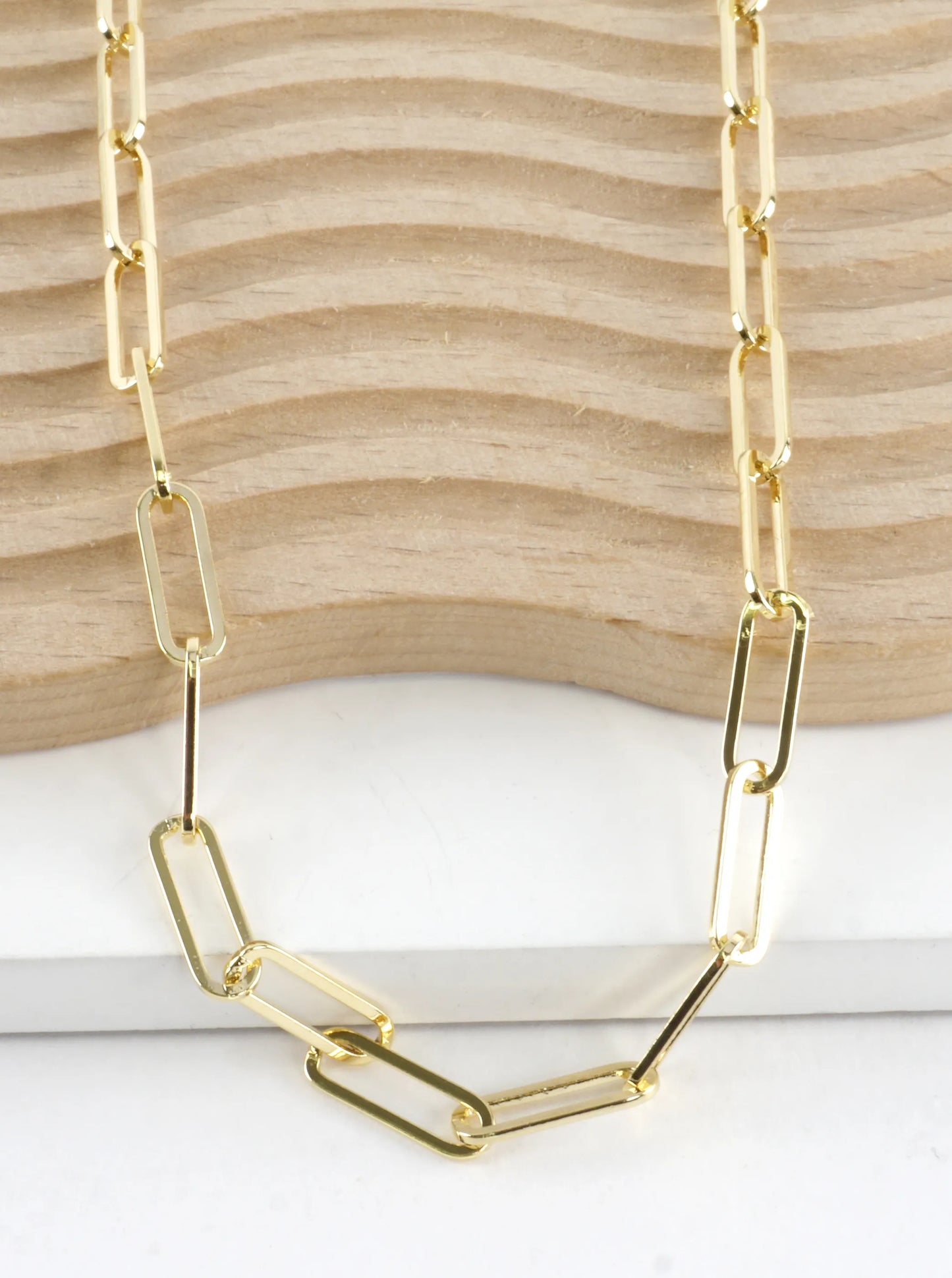 16 Inch Polished Brass Paperclip Chain Necklace