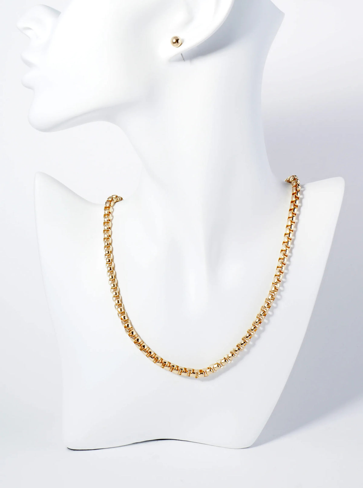 16 Inch Round Box Chain Necklace Set With Earrings