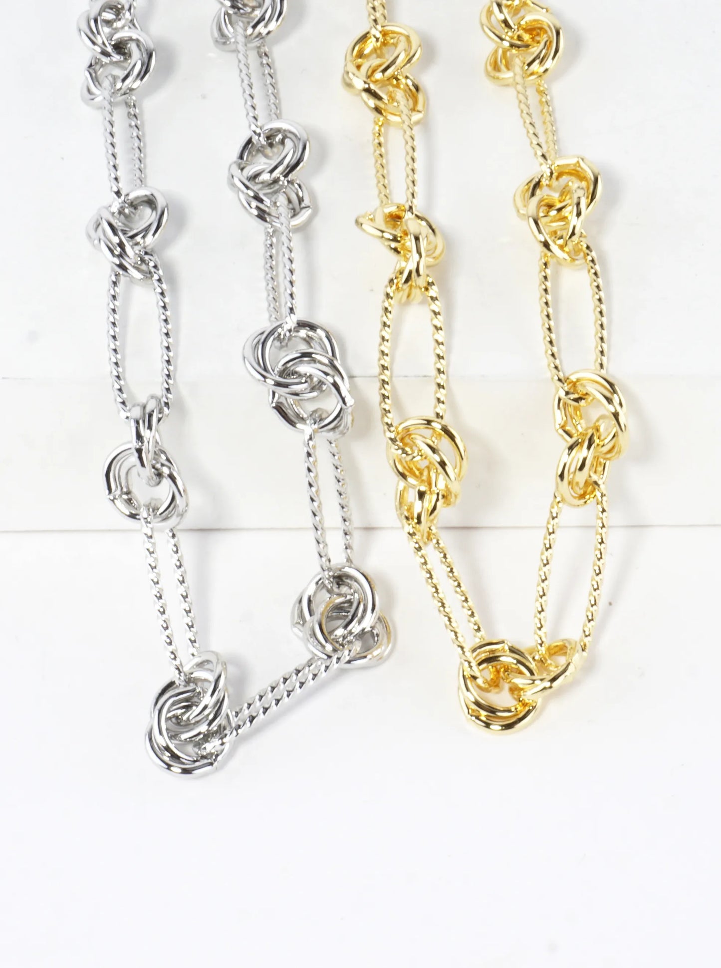16 Inch Textured Brass Love Knot Chain Necklace