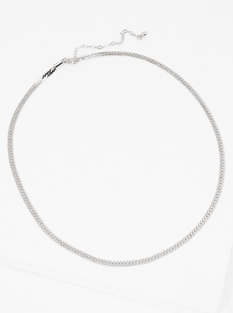 16-inch Long Polished Metal Herringbone Chain Necklace
