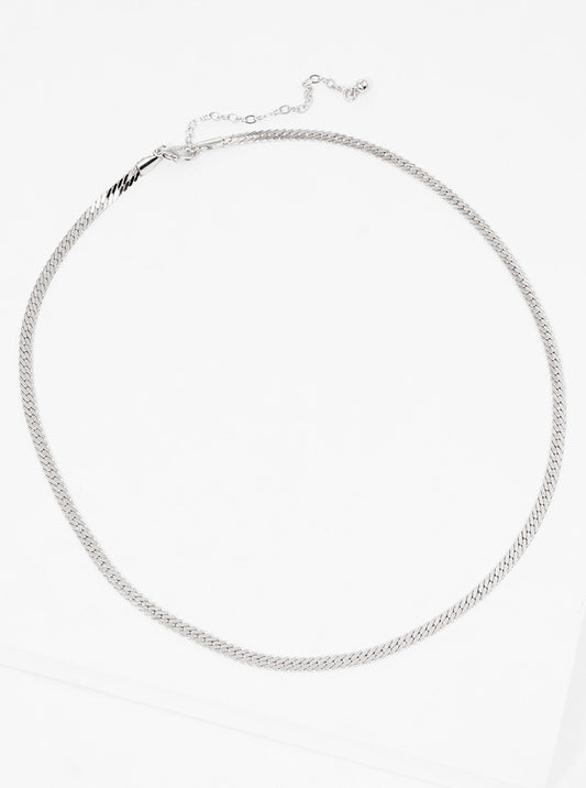 16-inch Long Polished Metal Herringbone Chain Necklace