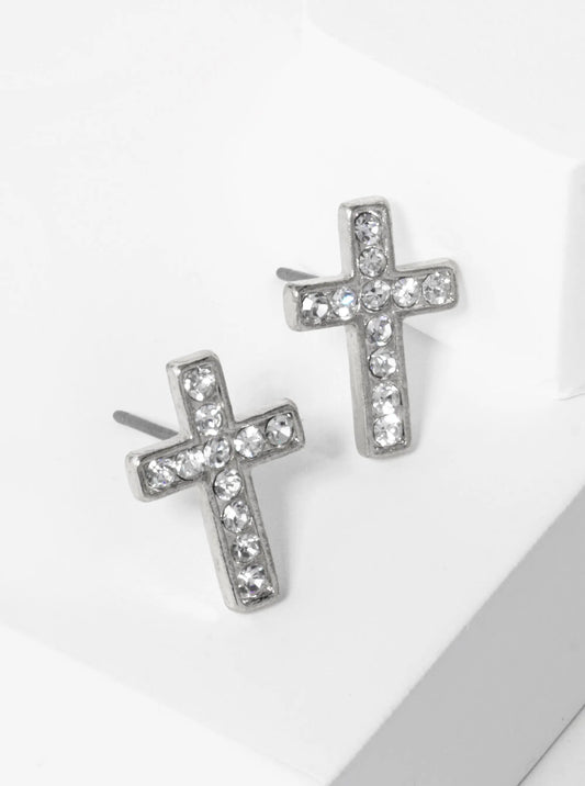 16mm Crystal Pave Cross Stud Earrings