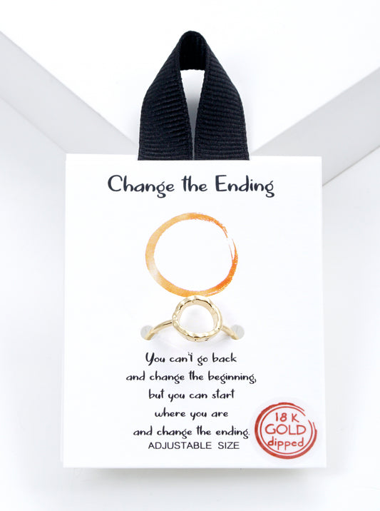 Change The Ending Wording Adjustable Circle Gold Dipped Ring Gold