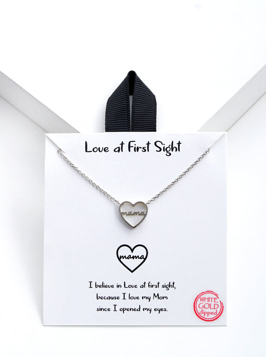 Reversable MOP Mama Heart Gold Dipped Necklace Rhodium-Mother of pearl