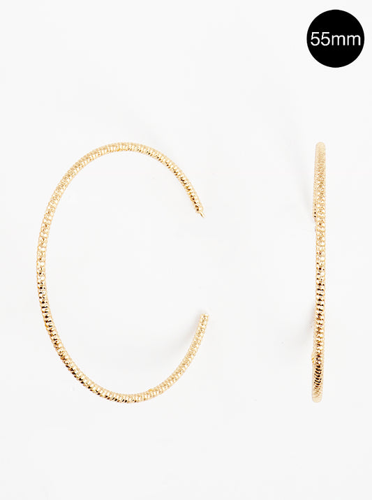 Sterling Silver Post Texture Cut Open Hoop Earrings Gold