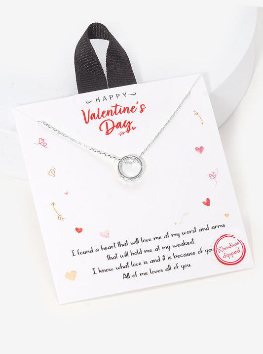 Valentine's Day Gold Dipped Love Heart Cutout Ring Necklace Rhodium