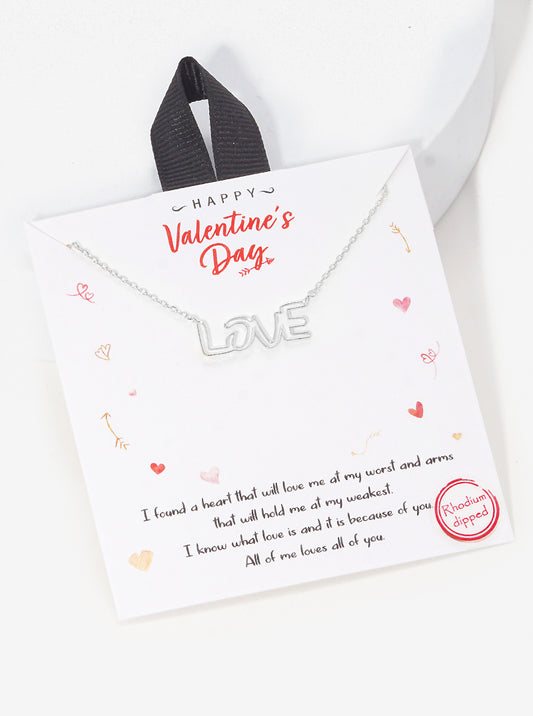 Valentine's Day Gold Dipped Love Wire Necklace Rhodium