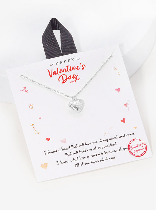 Valentine's Day Gold Dipped Heart Necklace Rhodium