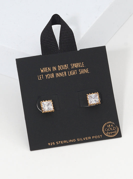 Rhodium Dipped Cubic Zirconia Square Post Stud Earrings Gold-crystal